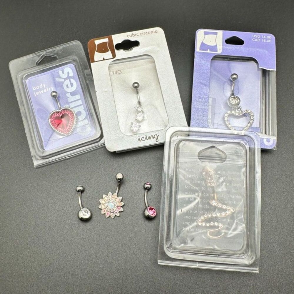 Bundle of New Belly Button Body Jewelry - Heart CZ 14g & more